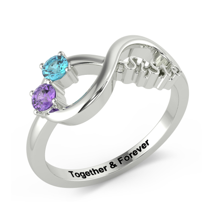 Personalised Ring With 2 Birthstones Engraved Names Ring Gift For Women-Jessemade AU