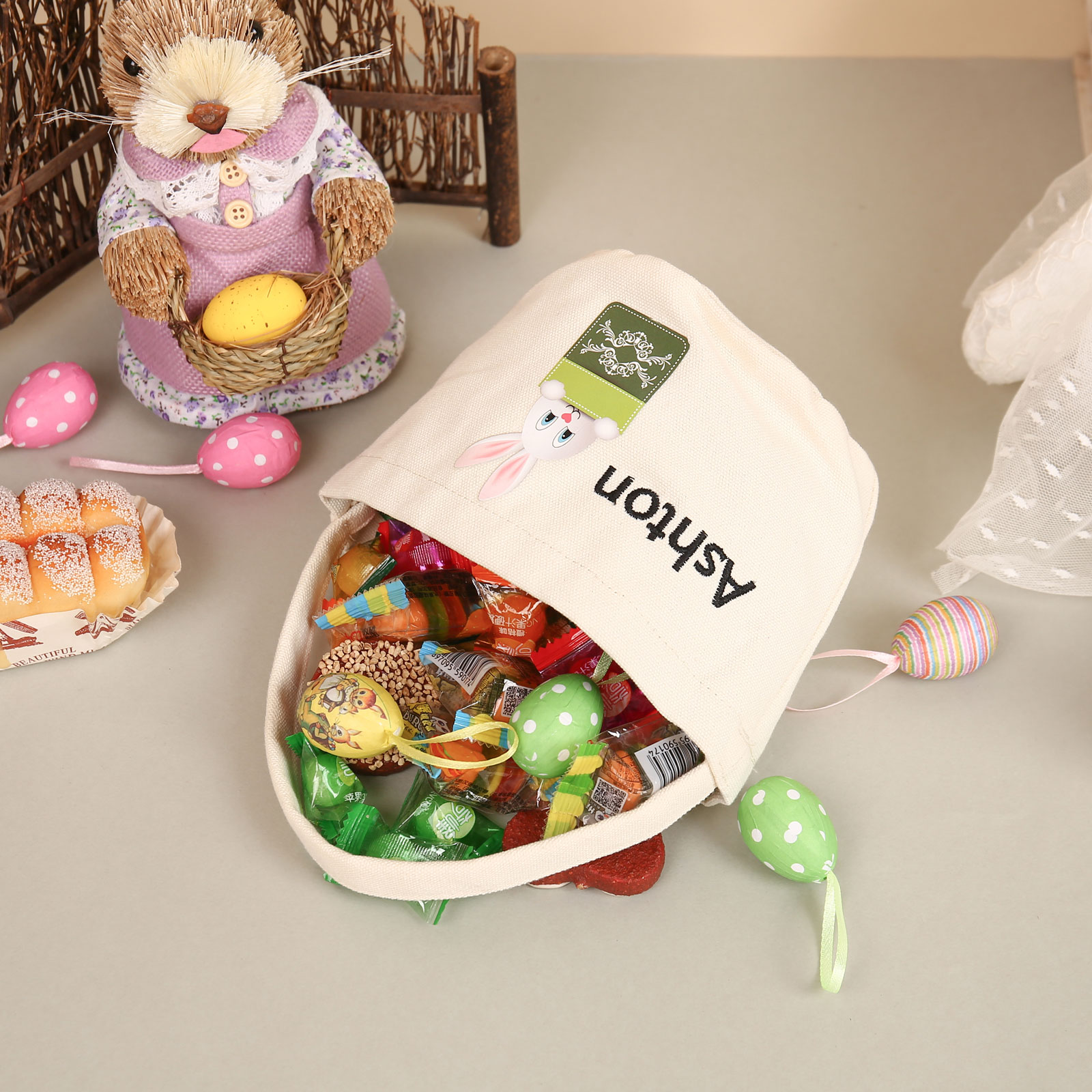 Personalised Bunny Tote Bag Custom Name Bunny Basket Bucket Bag Easter Gift for Him/Her-Jessemade AU