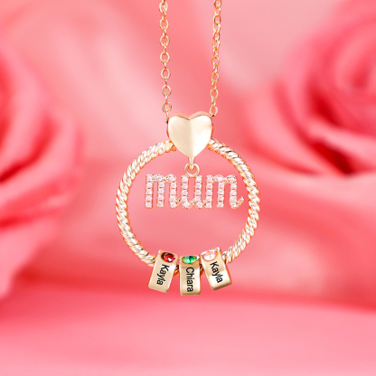 Personalised Circle Necklace With 2 Birthstones Pendant Engraved Names Gift For Mum-Jessemade AU