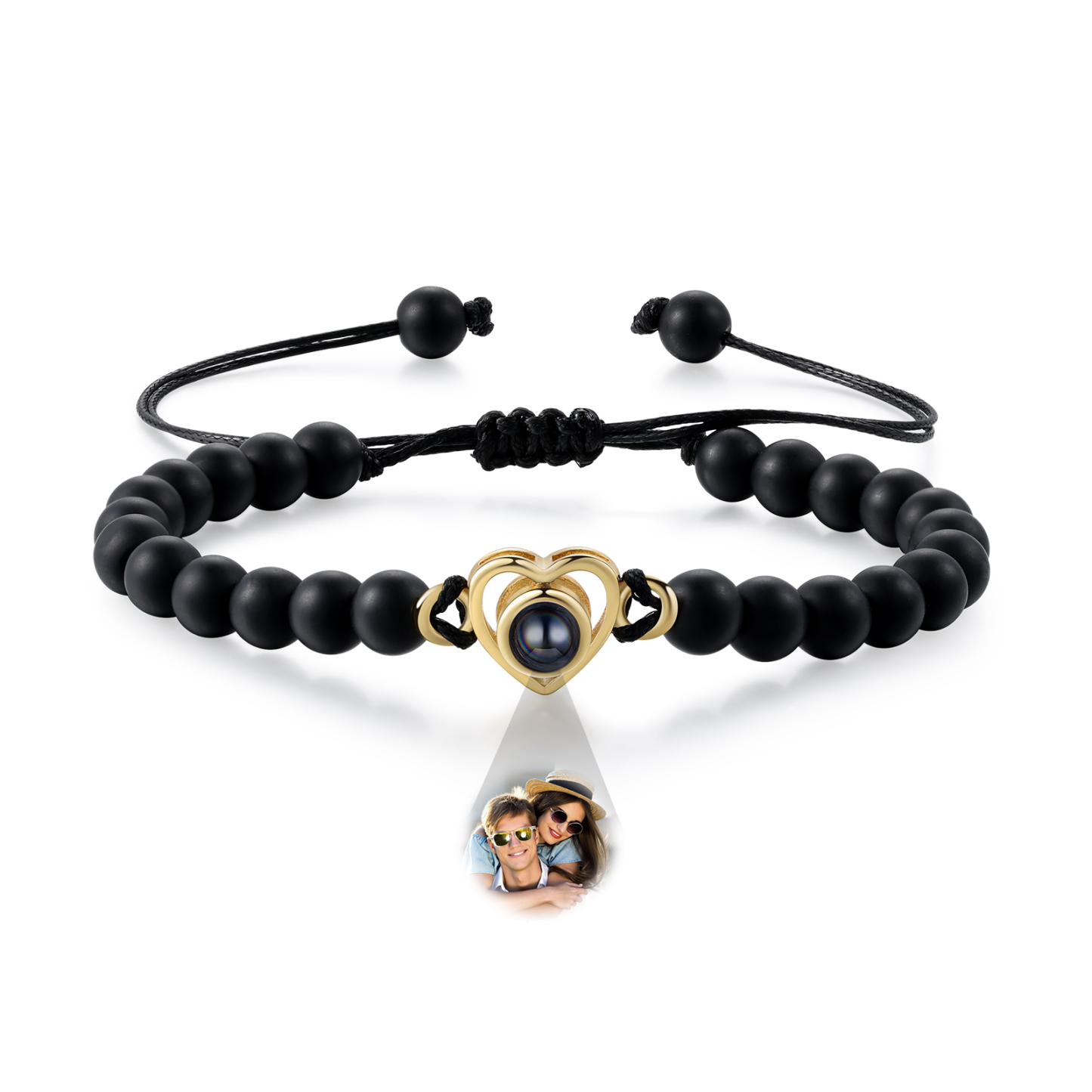 Personalised Projection Beaded Bracelet Customised Photo Bracelet Black Adjustable Bracelet Personalised Gift for Couples-Jessemade AU