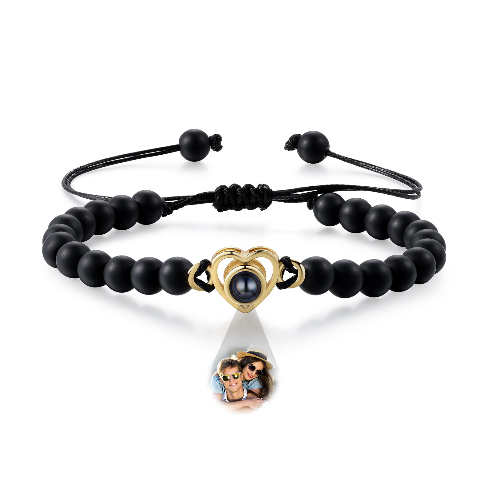 Personalised Projection Beaded Bracelet Customised Photo Bracelet Black Adjustable Bracelet Personalised Gift for Couples-Jessemade AU