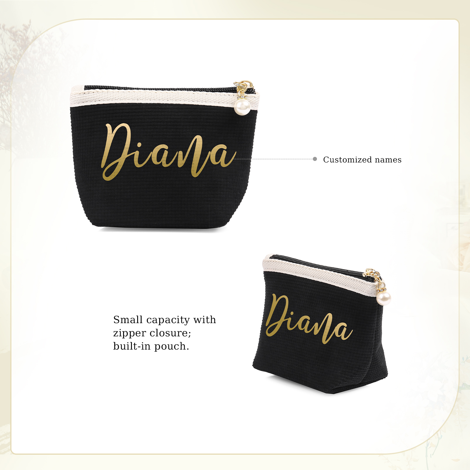 Personalised Name Cosmetic Bag Custom Makeup Bag Zipper Storage Bag Gifts for Ladies Girls-Jessemade AU