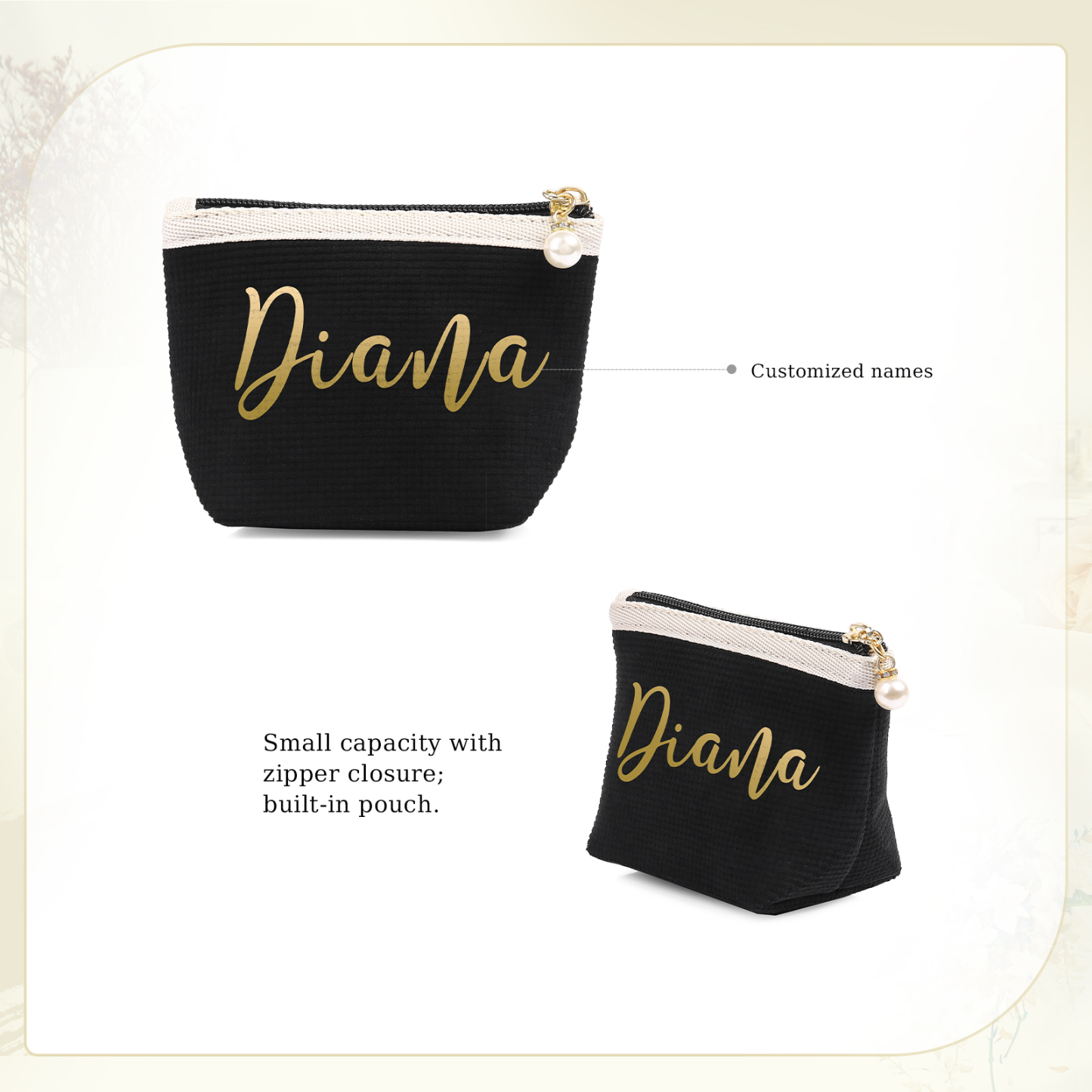 Personalised Name Cosmetic Bag Custom Makeup Bag Zipper Storage Bag Gifts for Ladies Girls-Jessemade AU