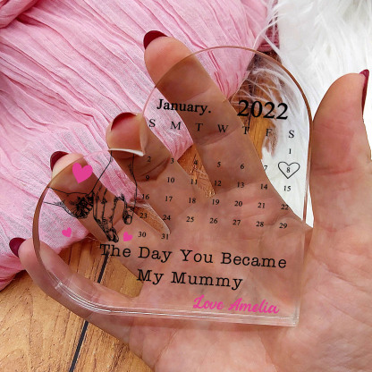 Personalised Acrylic Heart Keepsake Custom Date & Text Calendar Ornaments Hand In Hand - The Day You Became My Mommy/Mummy-Jessemade AU