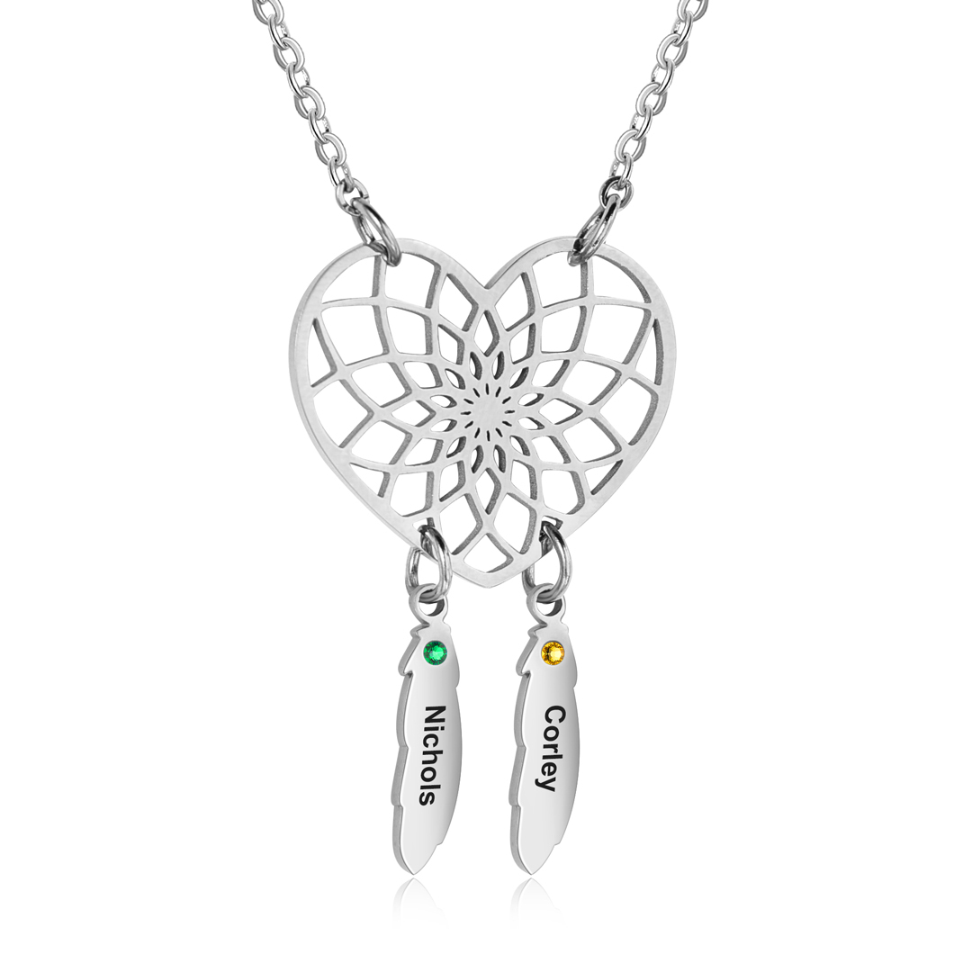 Personalised Dream Catcher Necklace With Birthstones Custom 2 Names Necklace Gifts For Her-Jessemade AU