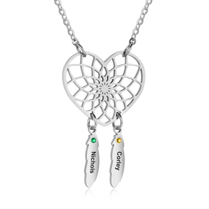 Personalised Dream Catcher Necklace With Birthstones Custom 2 Names Necklace Gifts For Her-Jessemade AU