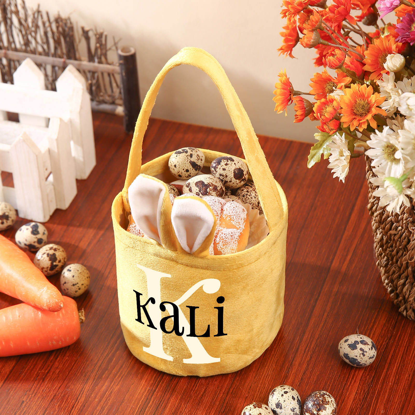 Personalised Bunny Tote Bag Custom Name & Letter Bunny Basket Bucket Bag Easter Gifts-Jessemade AU