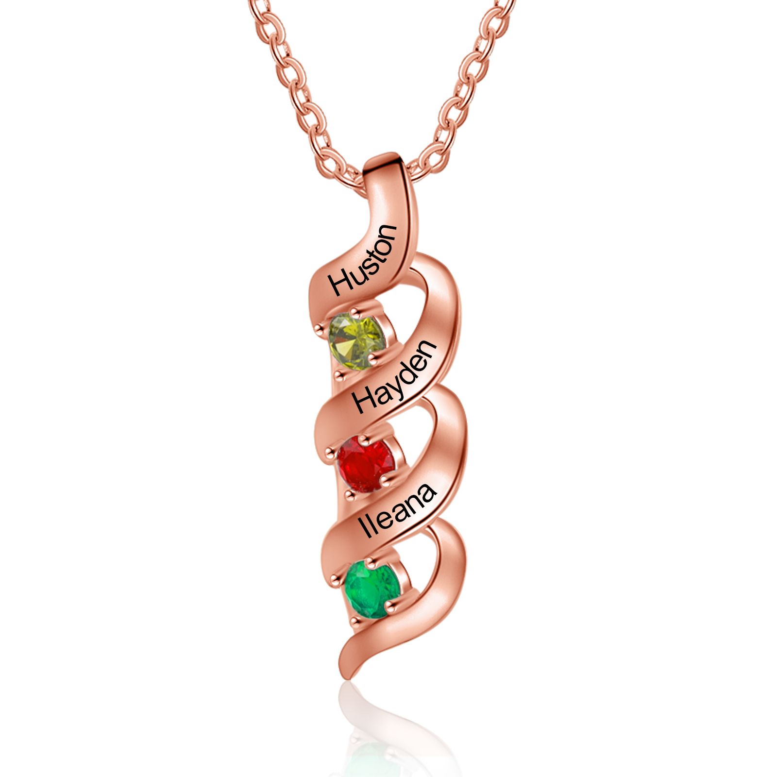 Customised Necklace Cascading Pendant with 3 Birthstones Engraving 3 Names Gifts for Her-Jessemade AU