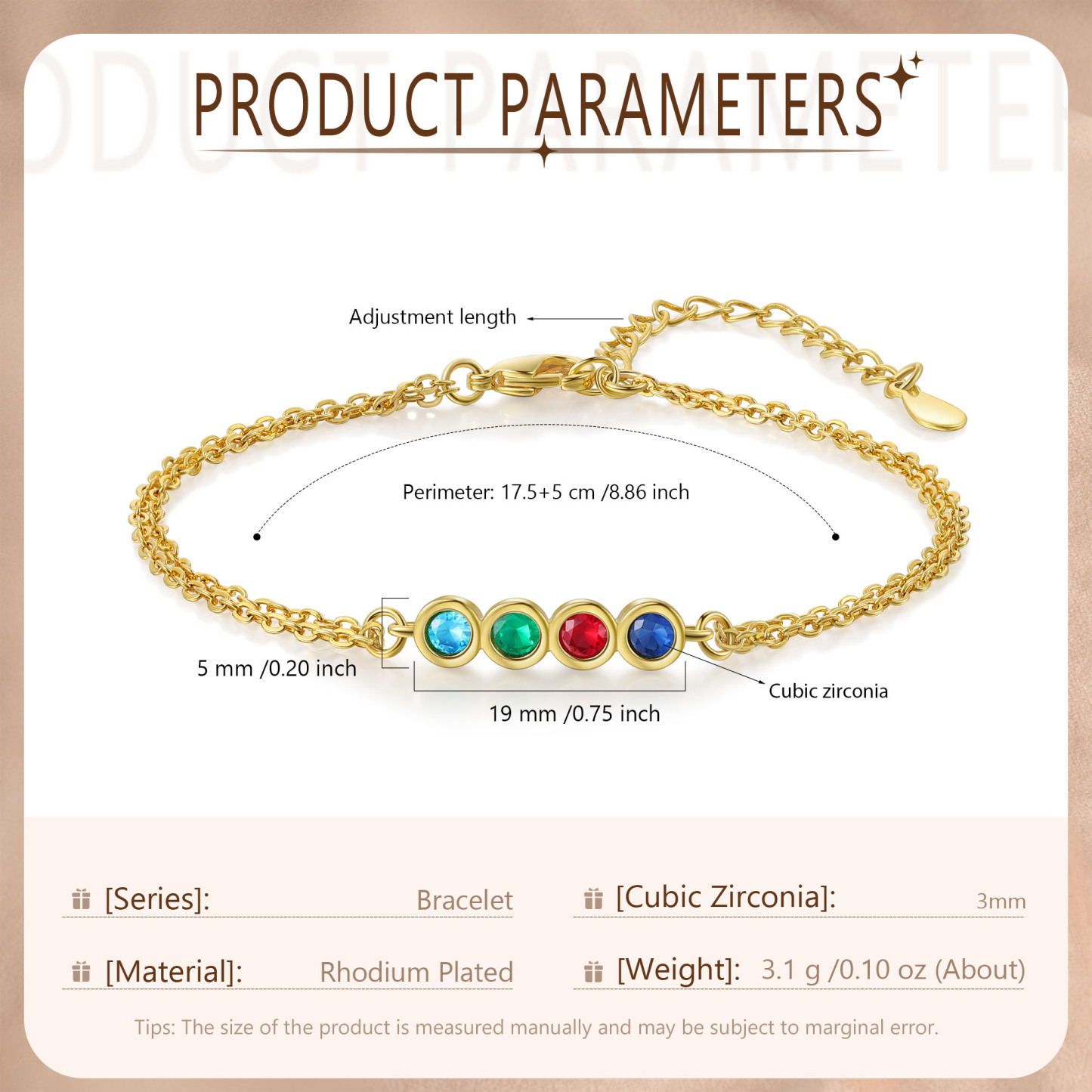 Personalised Bracelet Custom 4 Birthstones Adjustable Bracelet Gifts for Ladies Girls-Jessemade AU