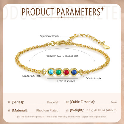 Personalised Bracelet Custom 4 Birthstones Adjustable Bracelet Gifts for Ladies Girls-Jessemade AU