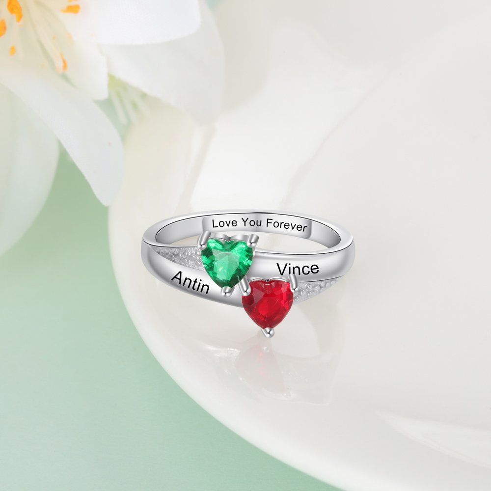 Family Ring Promise Ring Personalised 2 Birthstones Ring With Names Gifts for Her-Jessemade AU