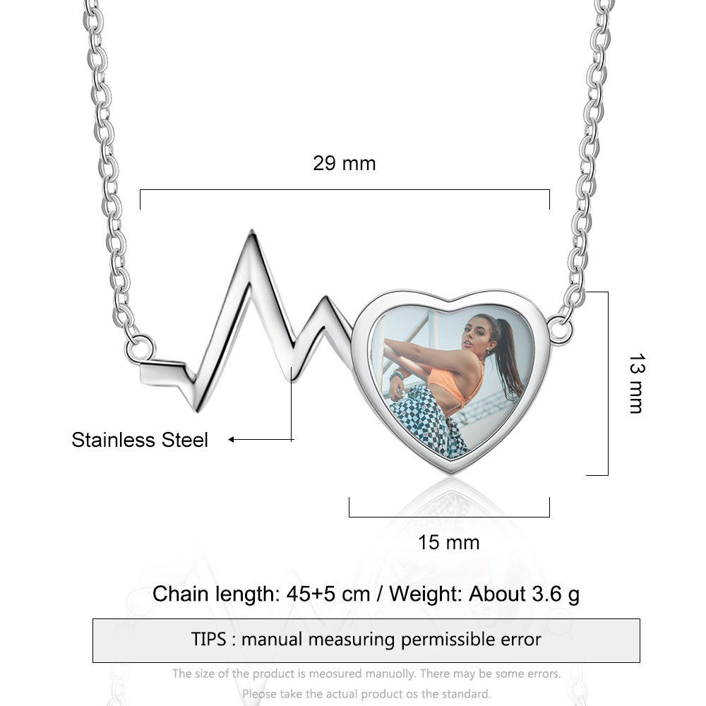 Personalised Heart Beat Necklace Custom 1 Photo Necklace Gifts For Her-Jessemade AU