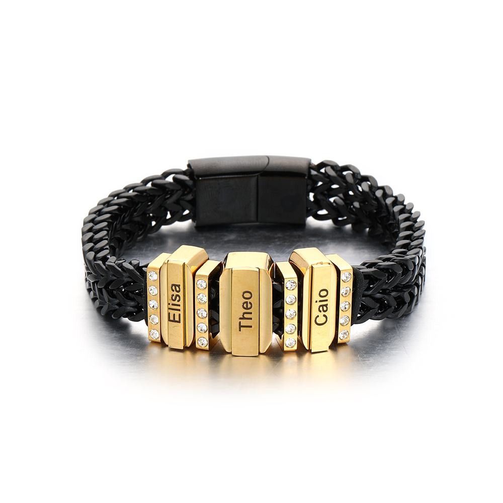 Mens Bracelet with Customised Beads Personalised Cuban Chain Bracelet Engraved 3 Names-Jessemade AU