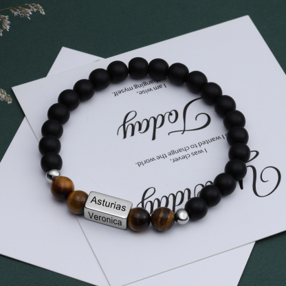 Personalised Round Beads Bracelet Custom Names Men's Bracelet Gifts For Him-Jessemade AU