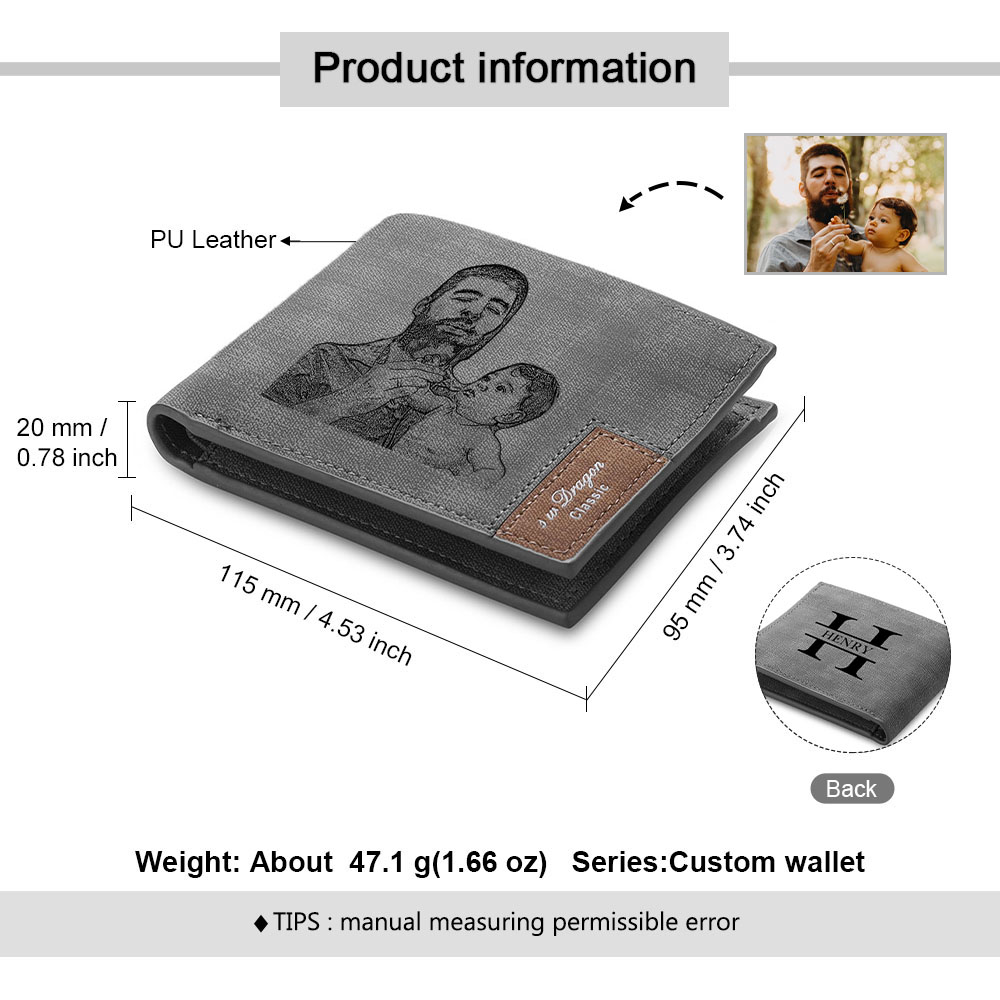 Personalised Leather Wallet Engraved Photo Short Purse Custom Folding Wallet Gifts For Him-Jessemade AU