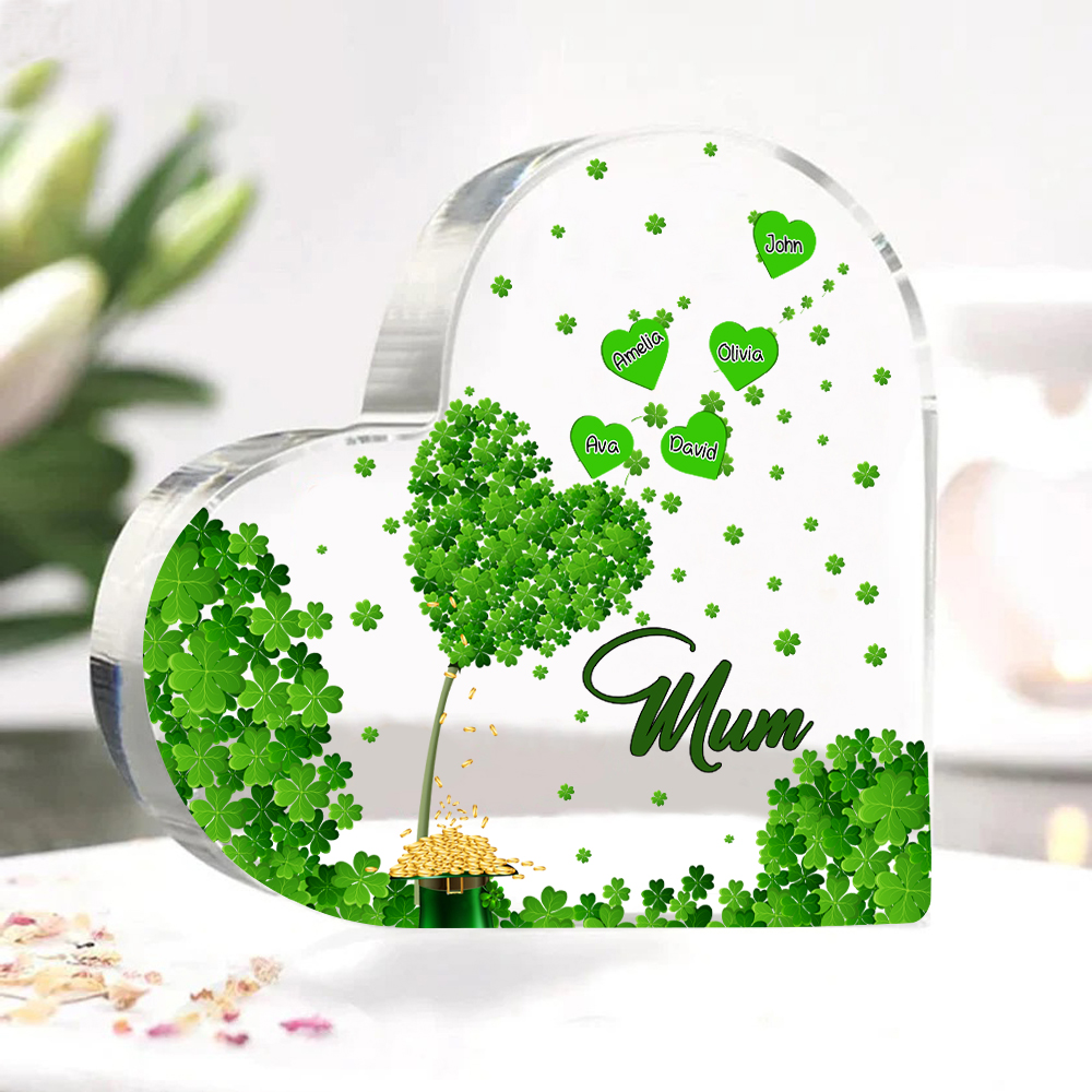 5 Names - Personalised Acrylic Heart Keepsake Custom Text Four-Leaf Clover Ornament Gift for Mother/Grandma-Jessemade AU