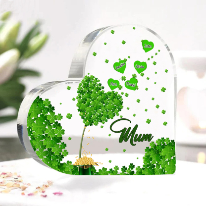 5 Names - Personalised Acrylic Heart Keepsake Custom Text Four-Leaf Clover Ornament Gift for Mother/Grandma-Jessemade AU