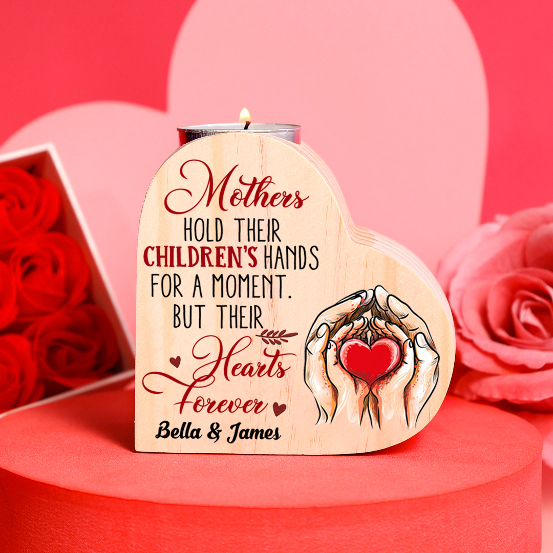 Mother Hold Children Personalised Heart Candle Holder Wooden Candlestick Mothers Gifts-Jessemade AU