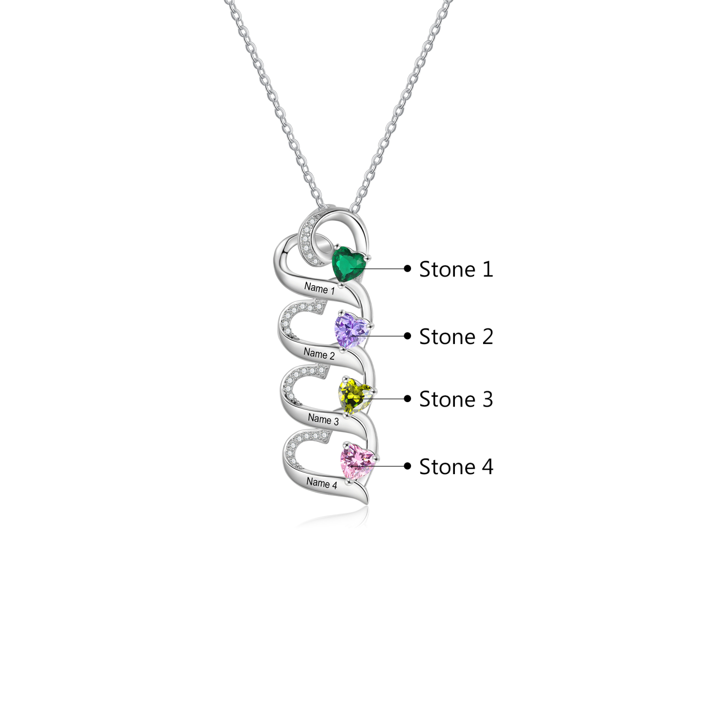 Personalised Heart Pendant Necklace Custom 4 Birthstones & 4 Names Necklace Gifts for Her-Jessemade AU