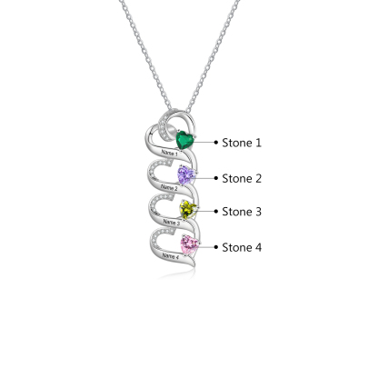 Personalised Heart Pendant Necklace Custom 4 Birthstones & 4 Names Necklace Gifts for Her-Jessemade AU
