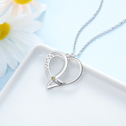 Personalised Heart Necklace With 1 Birthstone Engraved Names Gift For Mother-Jessemade AU
