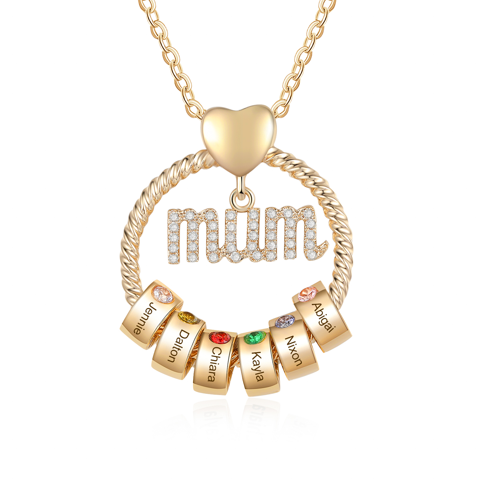 To Mum - 6 Names Personalised Mum Circle Pendant Necklace Custom Name & Birthstone Gifts For Mum | JesseMade