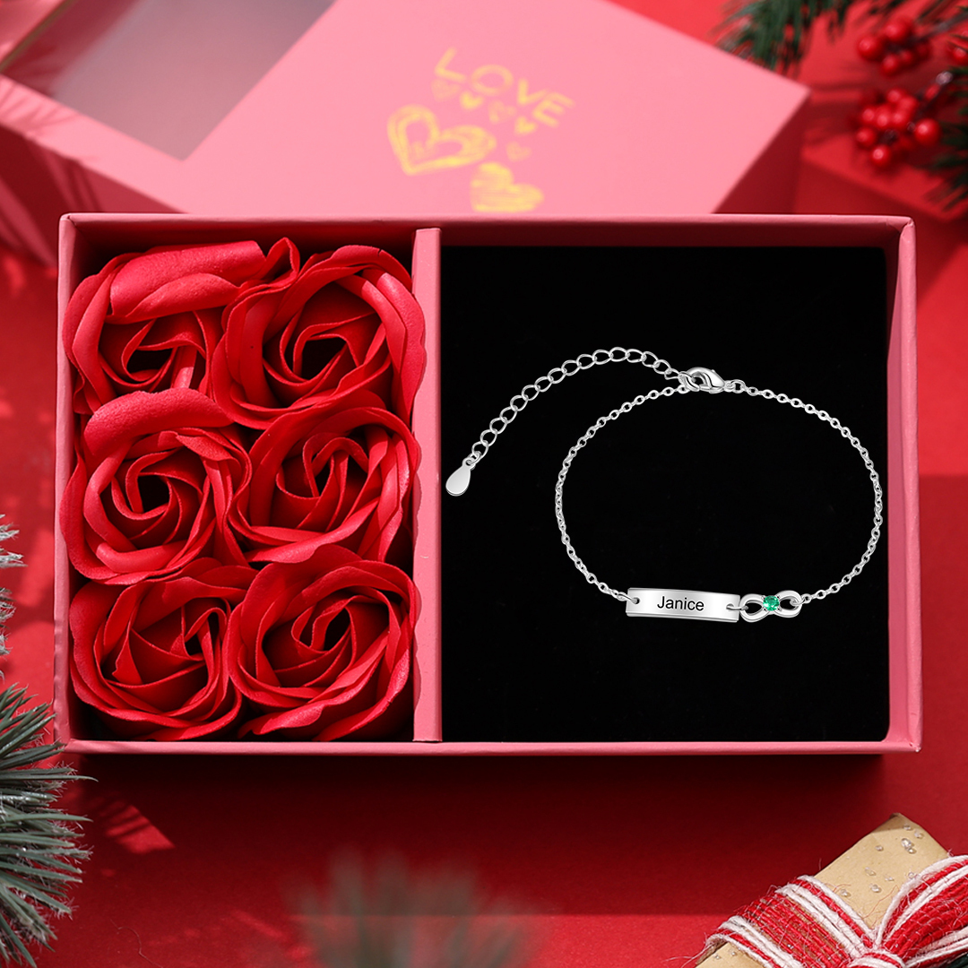 Personalised Infinity Bracelet With 1 Birthstone Engraved Names Bracelet Gift For Women-Jessemade AU