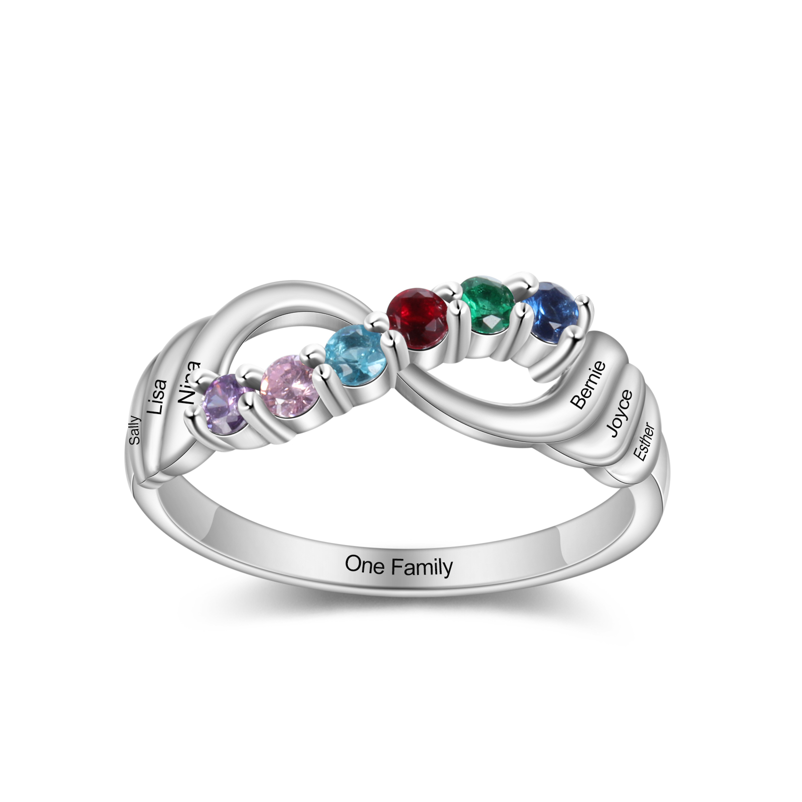 Personalised Mothers Ring With 6 Birthstones Engraved Names Ring Gift For Women-Jessemade AU