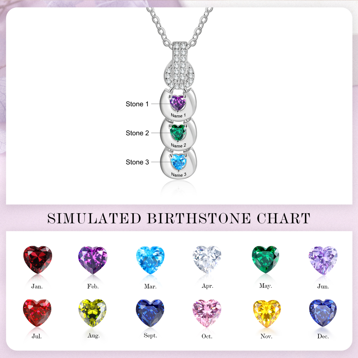 Custom Family Necklace Cascading Pendant with 3 Birthstones Engraving 3 Names Gifts for Her-Jessemade AU