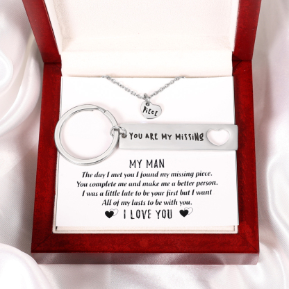 You Are My Missing Piece, Heart Necklace & Keychain Gift Set Gifts For Husband-Jessemade AU