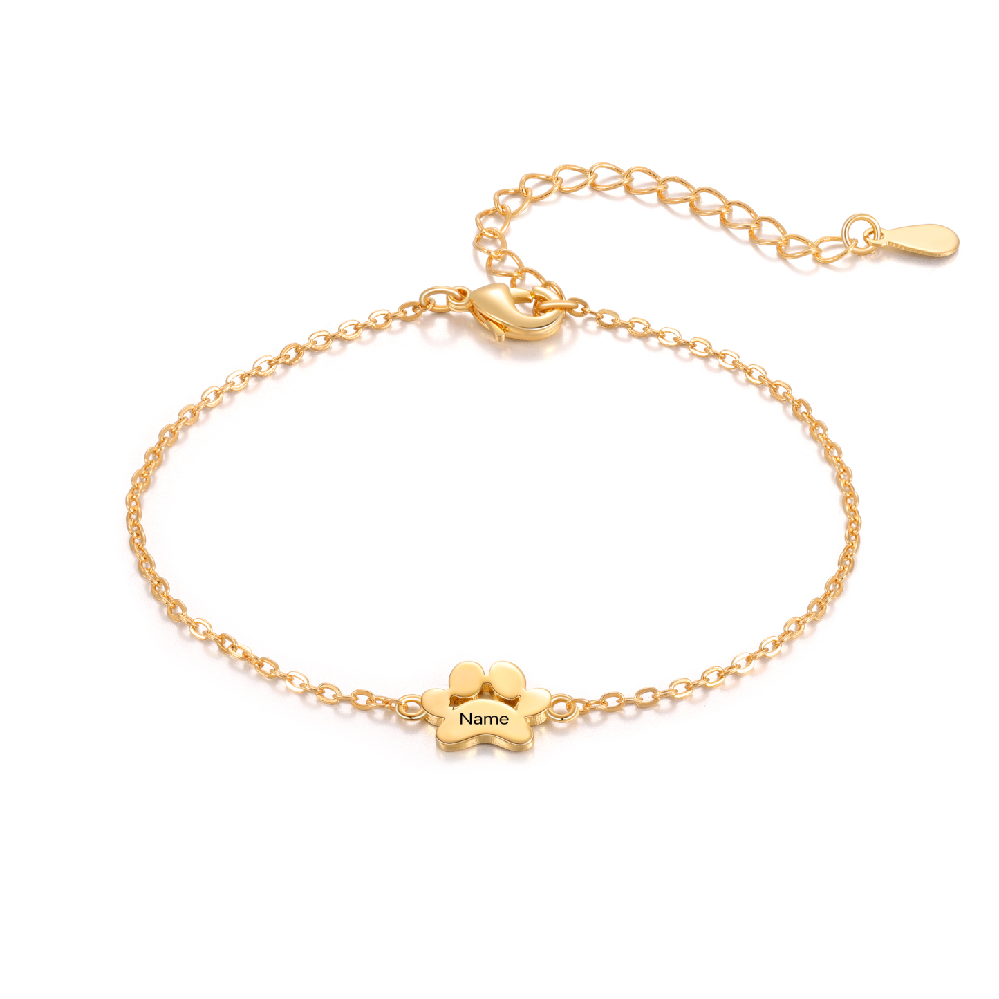 Pet Paw Custom 1 Name Bracelet Gold Adjustable Bracelet Dog Cat Paw Personalised Birthday Gift for Her-Jessemade AU