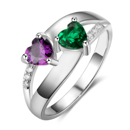 Personalised Ring With 2 Birthstones Engraved Names Ring Gift For Women-Jessemade AU