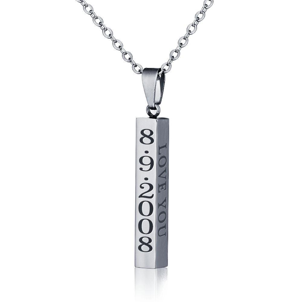 Personalised 4 Sides 3D  Vertical Bar Necklace-Jessemade AU