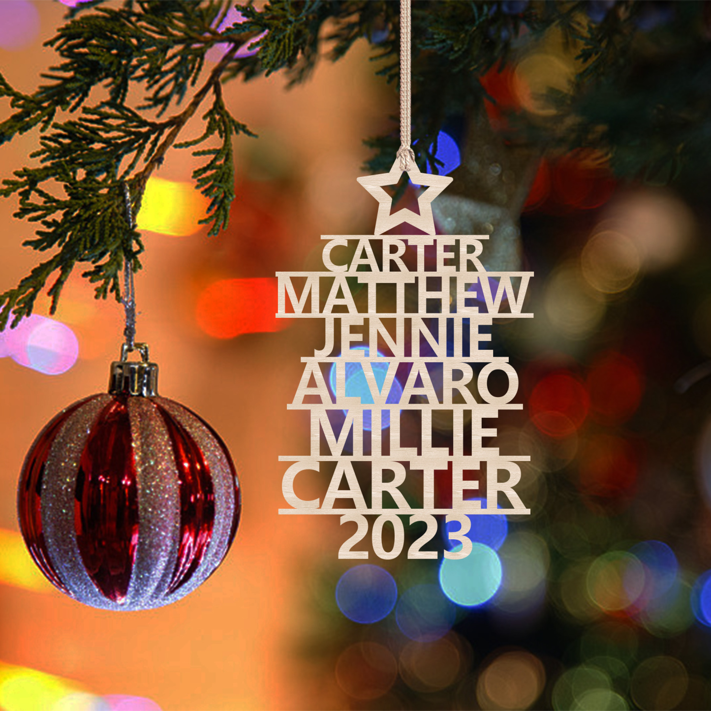 6 Names - Personalised Christmas Tree Ornaments Customised Name Xmas Wooden Decor Gifts for Family Friends-Jessemade AU