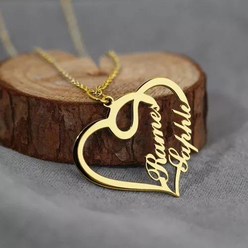 Personalised Heart Necklace Custom 2 Names Necklace Gift For Women-Jessemade AU