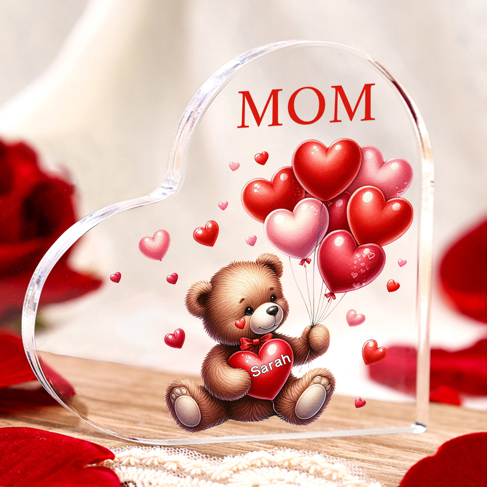 1 Name - Personalised Acrylic Heart Keepsake Custom Text Teddy Bear Balloon Ornaments Gifts for Grandma/Mother-Jessemade AU