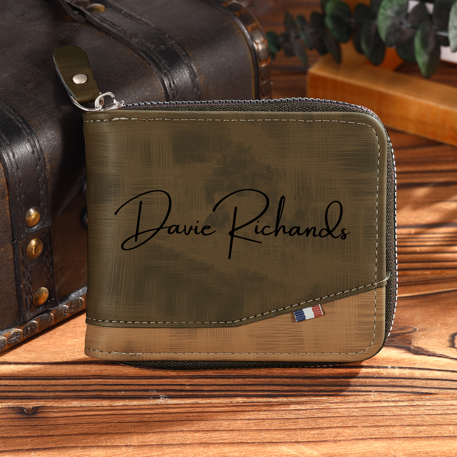 Personalised Photo & Text Billfold Wallet Custom Men's Leather Wallet Zipper Gifts for Him-Jessemade AU