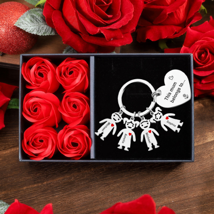 4 Names - Personalised Keychain with Kid Charm Engraved Names Keychain Heart Mother's Day Gift for Mum/Nan-Jessemade AU