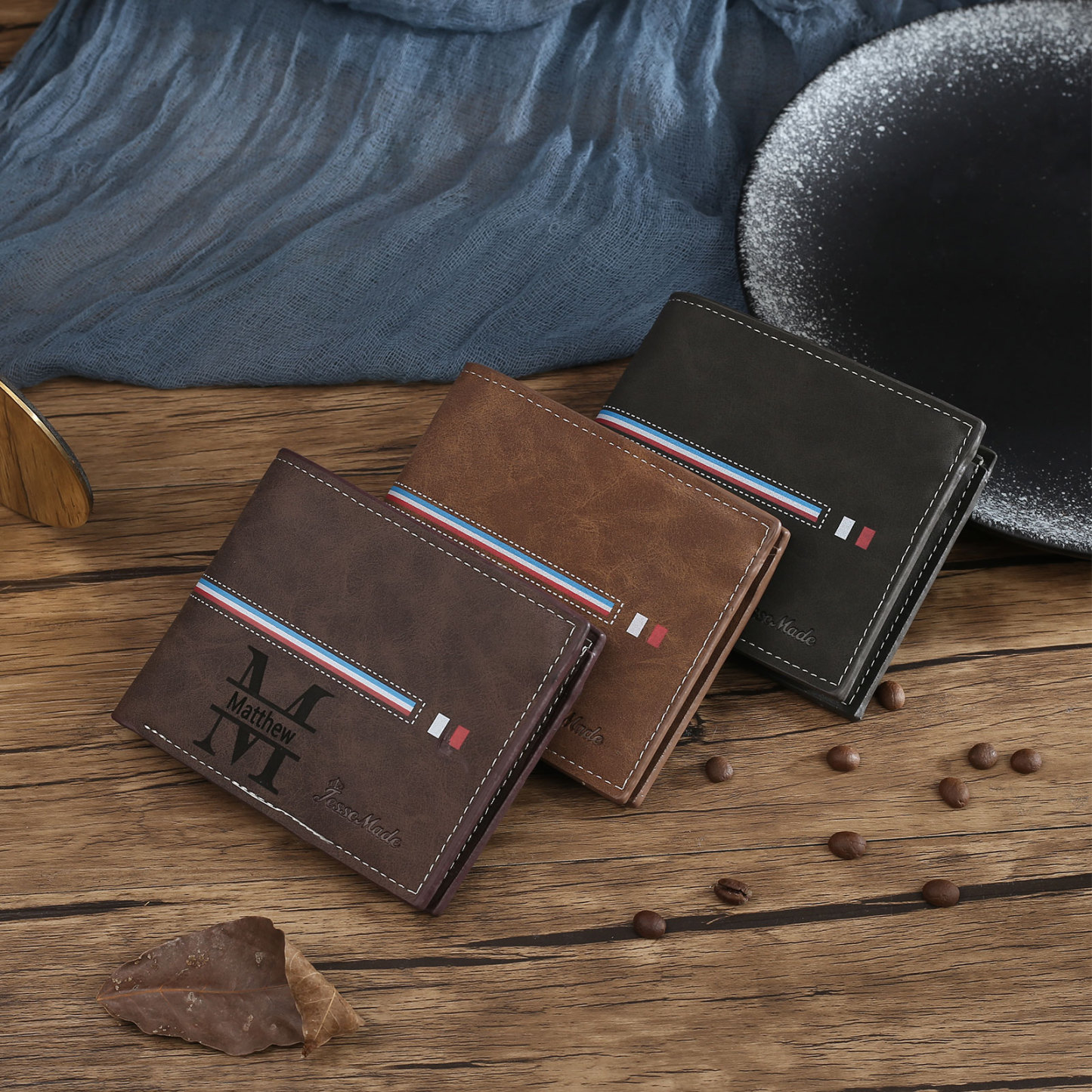 Personalised Photo & Name & Letter Billfold Wallet Monogram Leather Black Wallet Gift for Men-Jessemade AU