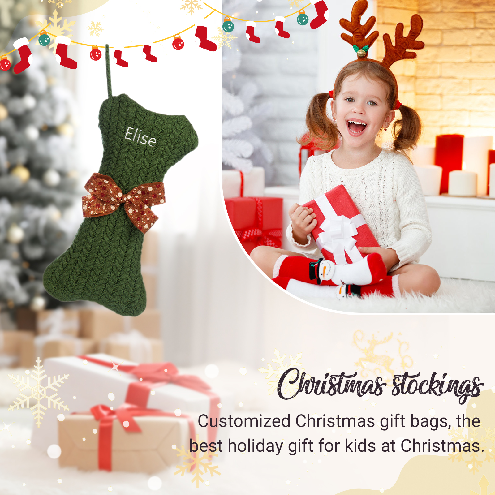 Personalised Christmas Stockings Ornaments Dog Bone Christmas Stockings Custom 1 Name Gifts for Family Friends-Jessemade AU