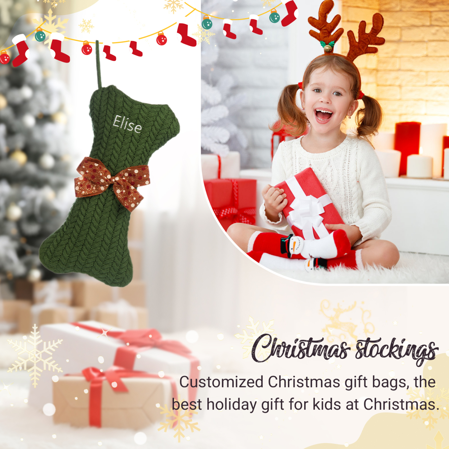 Personalised Christmas Stockings Ornaments Dog Bone Christmas Stockings Custom 1 Name Gifts for Family Friends-Jessemade AU