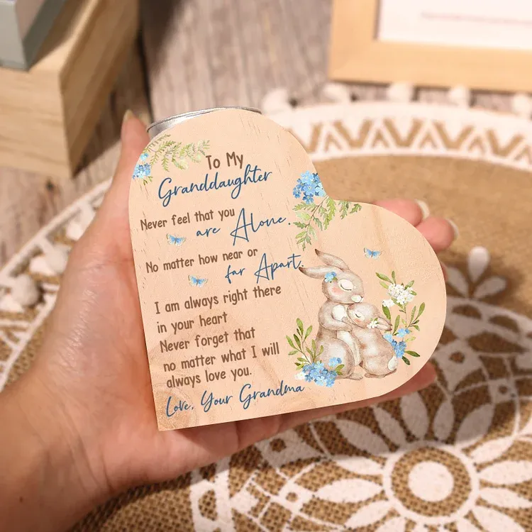 To My Granddaughter Wooden Bunny Heart Candle Holder "Never feel that you are alone"-Jessemade AU