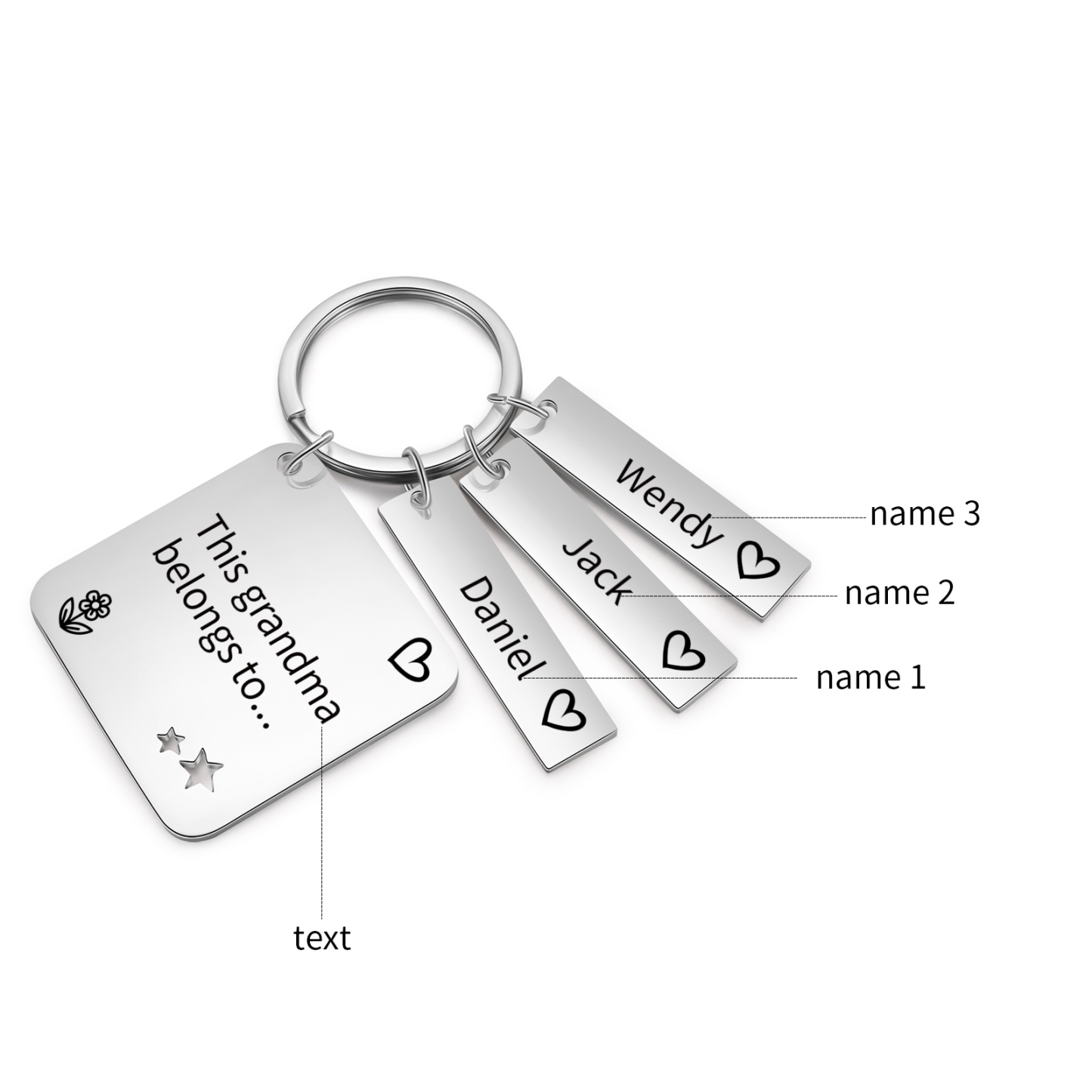 Personalised 3 Names & 1 Text Keychain Custom Family Keychain Gifts for Father/Mother/Grandma/Grandpa-Jessemade AU