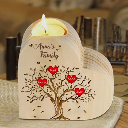 To My Family Wooden Heart Candle Holder Custom 4 Names Family Tree Candlesticks-Jessemade AU