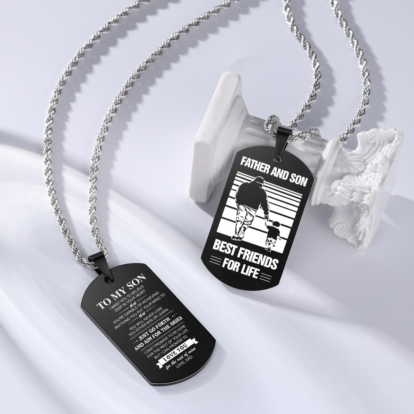 To My Son Dog Tag Necklace Black Double-sided Necklace Dad to Son Family Necklace "Father And Son Best Friends For Life"-Jessemade AU