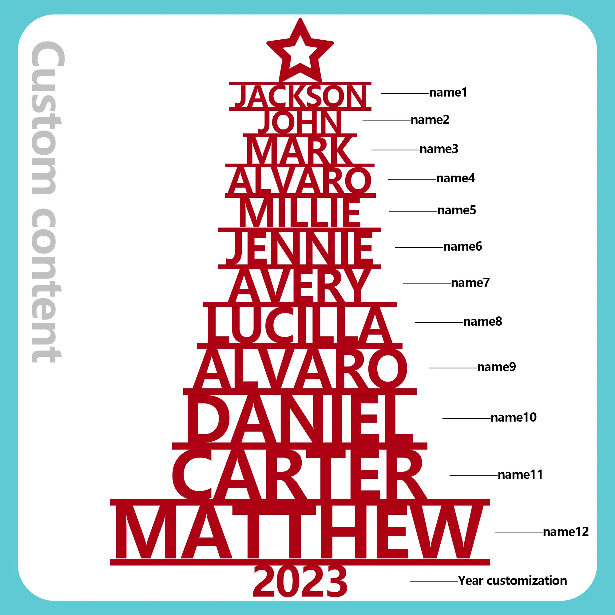 12 Names - Personalised Christmas Tree Ornaments Customised Name Xmas Wooden Decor Gifts for Family Friends-Jessemade AU