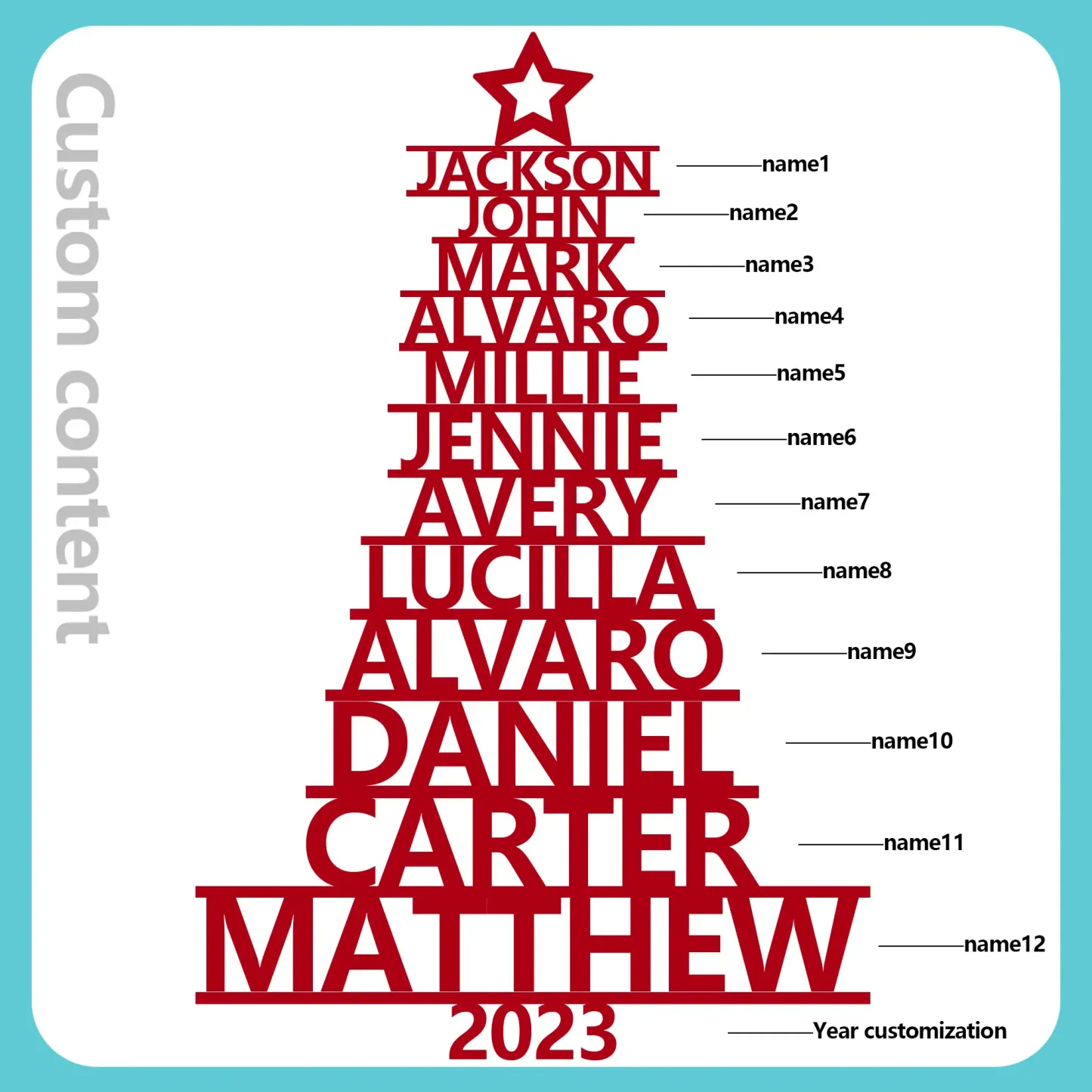 12 Names - Personalised Christmas Tree Ornaments Customised Name Xmas Wooden Decor Gifts for Family Friends-Jessemade AU