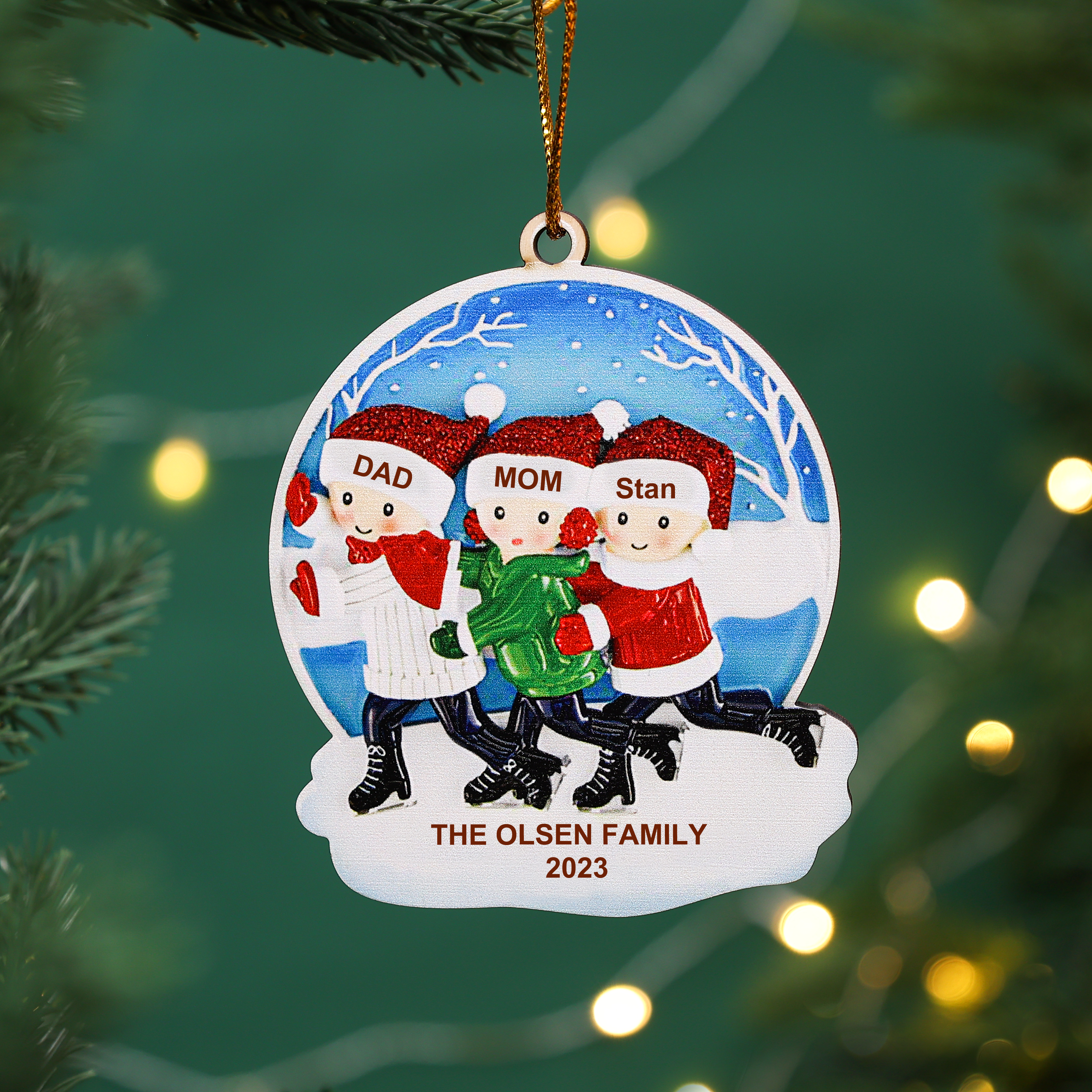 6 Names - Personalised Wooden Christmas Skate Ornament Custom Text & Name Christmas Pendant Gift for Family-Jessemade AU