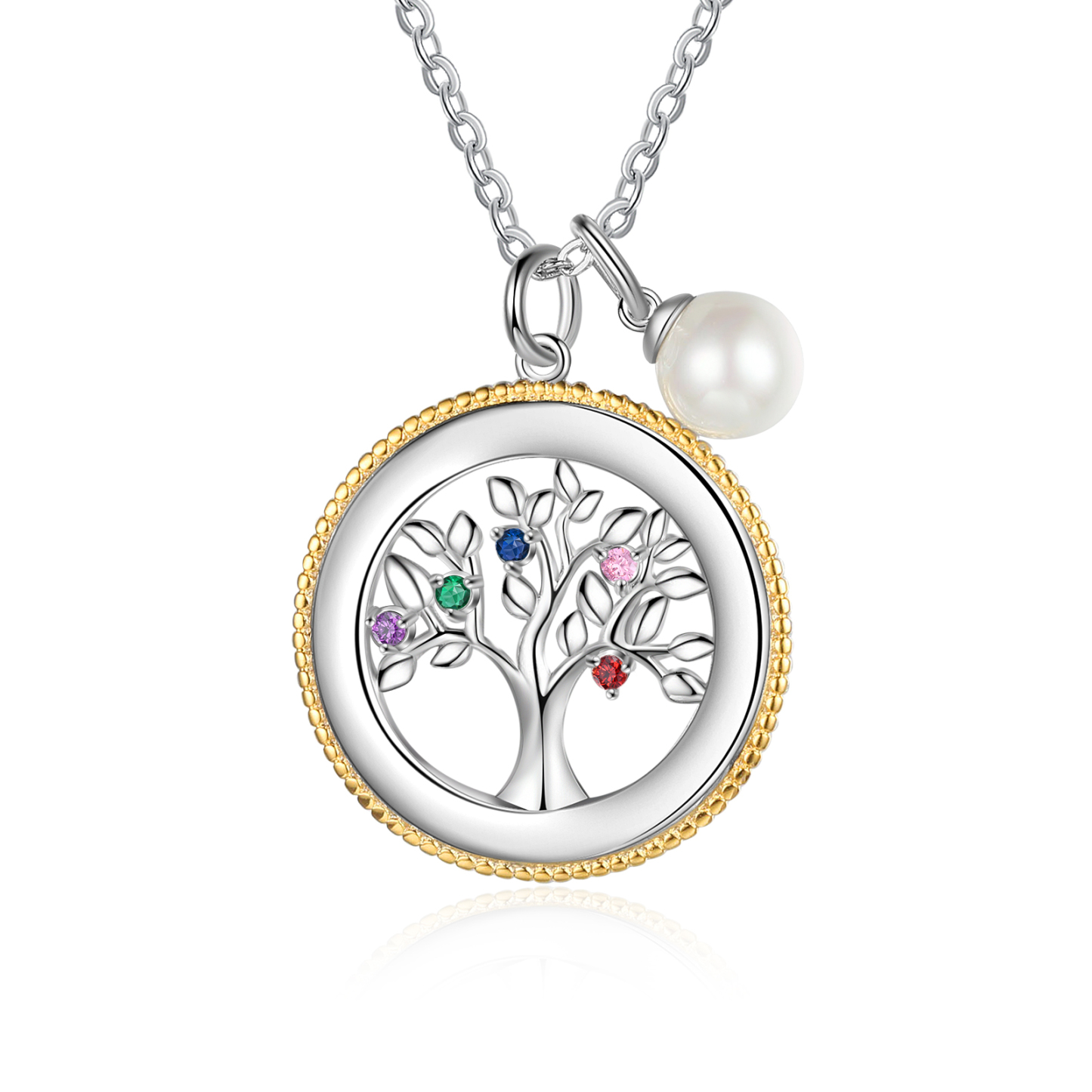 Personalised Family Tree Necklace With 5 Birthstones Engraved Names Necklace Gift For Women-Jessemade AU