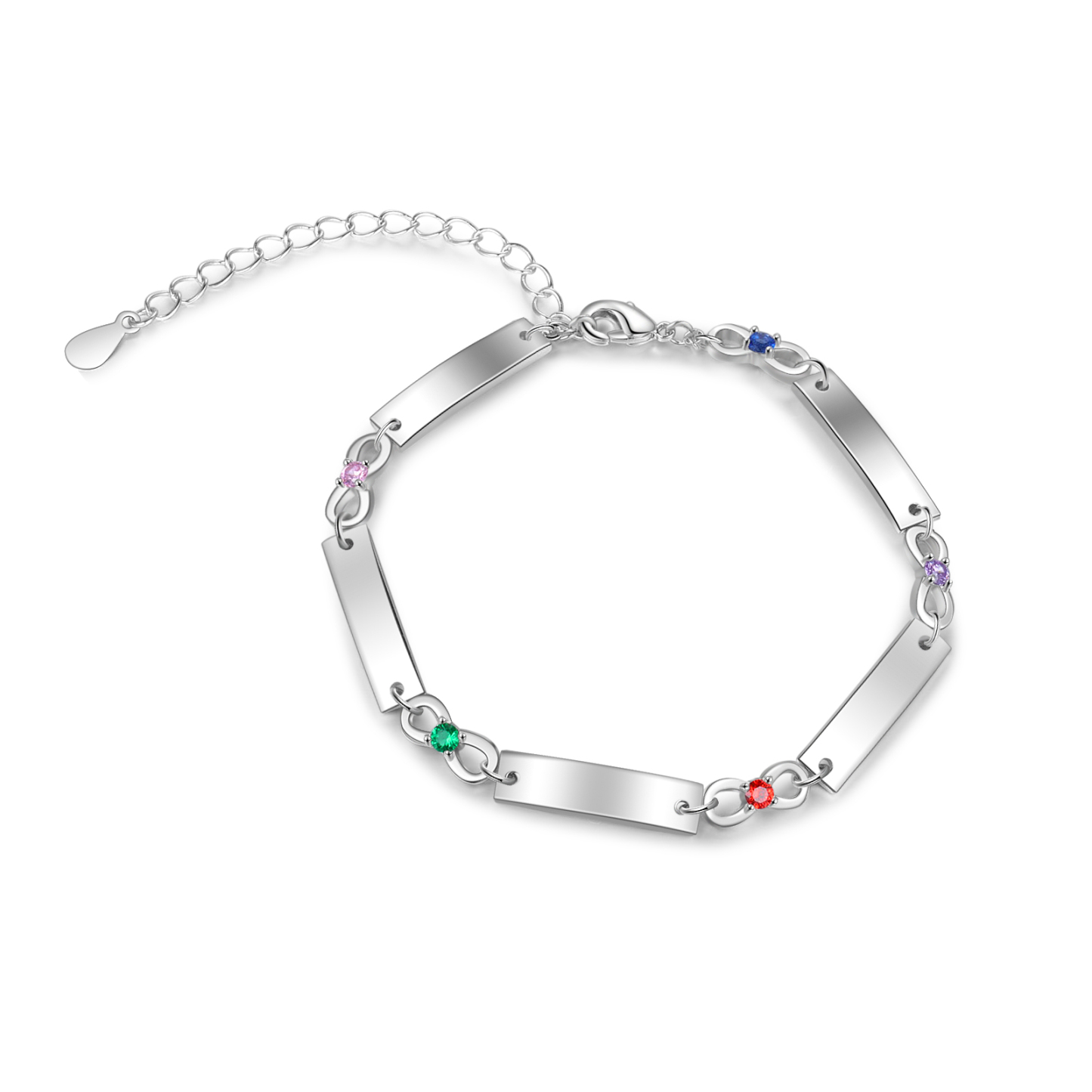 Personalised Bracelet With 5 Birthstones Engraved Names Bracelet Gift For Women-Jessemade AU